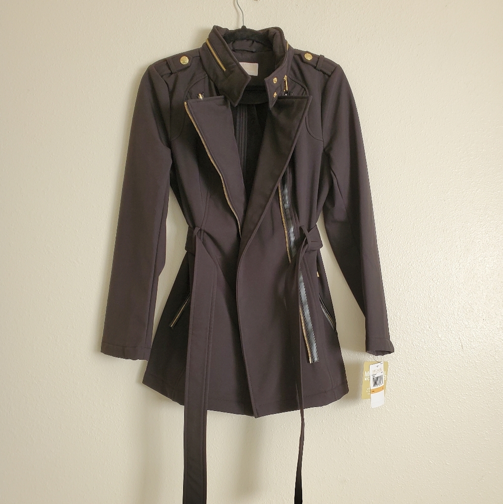NWT Michael Kors Asymmetrical Belted Moto Jacket, Water Resistant